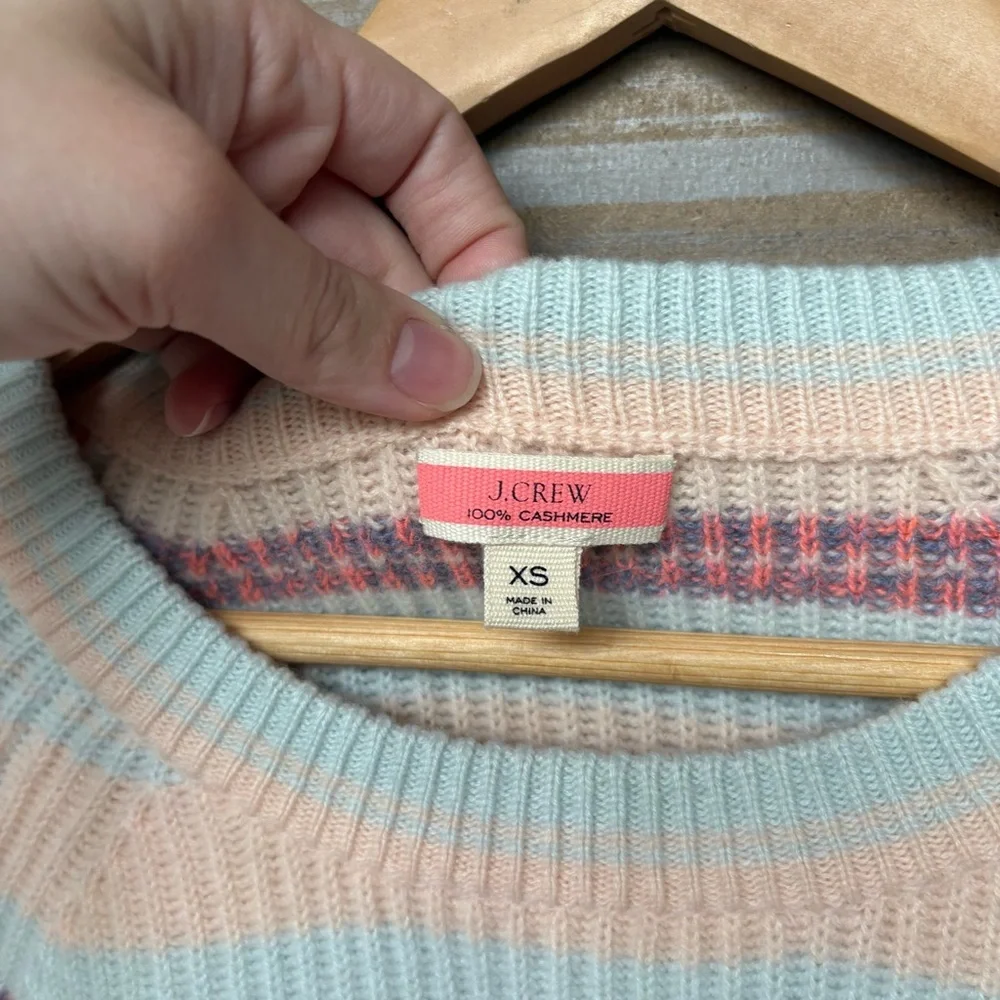 J. Crew 100% Cashmere Ribbed Crewneck Sweater Stripe Preppy Classic Womens XS